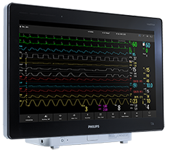 MX750 patient monitor, front, angled right