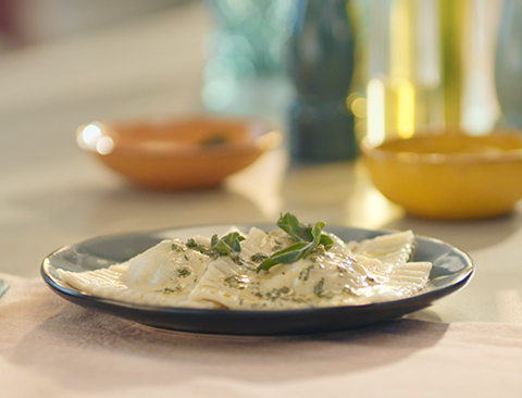 Ricotta-ravioli med spinat