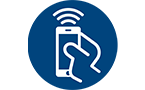 Kontrolikon, h&aring;nd, der holder en mobiltelefon med fjernbetjeningssignal